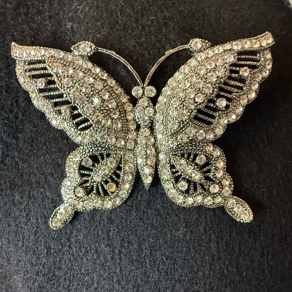 Sparkling Butterfly Brooch, Silver Tone